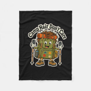 Camp hair don't care hiking funny women girls fleece blanket