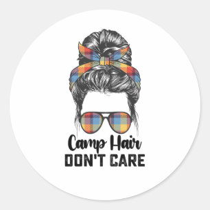 Camp Hair Don't Care Messy Bun Classic Round Sticker