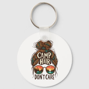 Camp Hair Don't Care Messy Bun Funny Camping Campe Key Ring