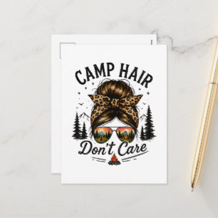 Camp Hair Don't Care Messy Bun Funny Holiday Postcard