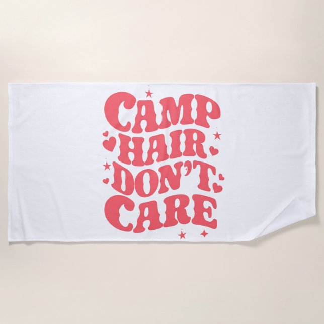 Camp Hair Don't Care Summer Camping Girls Groovy Beach Towel (Front)