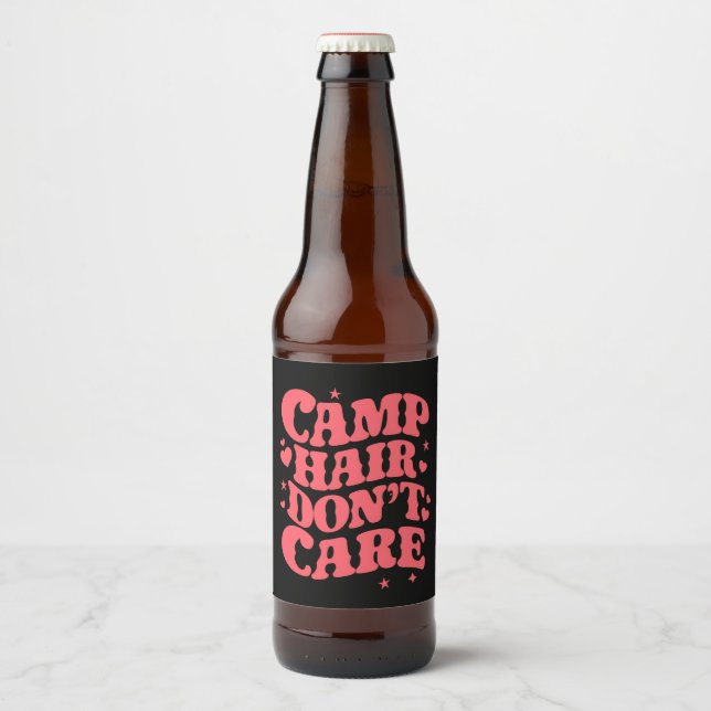 Camp Hair Don't Care Summer Camping Girls Groovy Beer Bottle Label (Front)