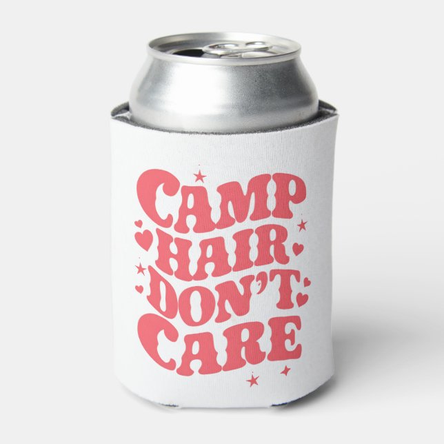 Camp Hair Don't Care Summer Camping Girls Groovy Can Cooler (Can Front)