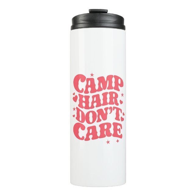 Camp Hair Don't Care Summer Camping Girls Groovy Thermal Tumbler (Front)