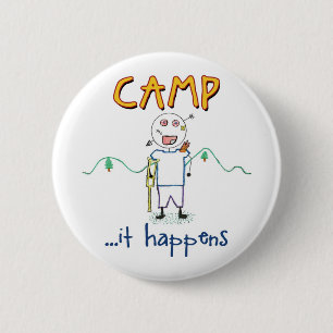 Camp Happens - Funny Kids Summer Camp Drawing 6 Cm Round Badge