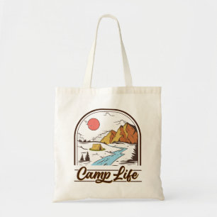 Camp Life Mountain Camping Tote Bag
