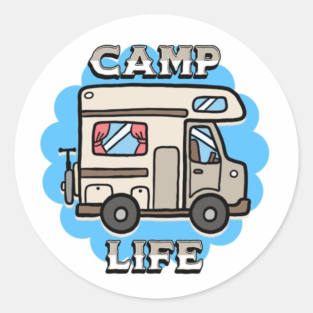 Camp Life | Retro Camper Classic Round Sticker (Front)