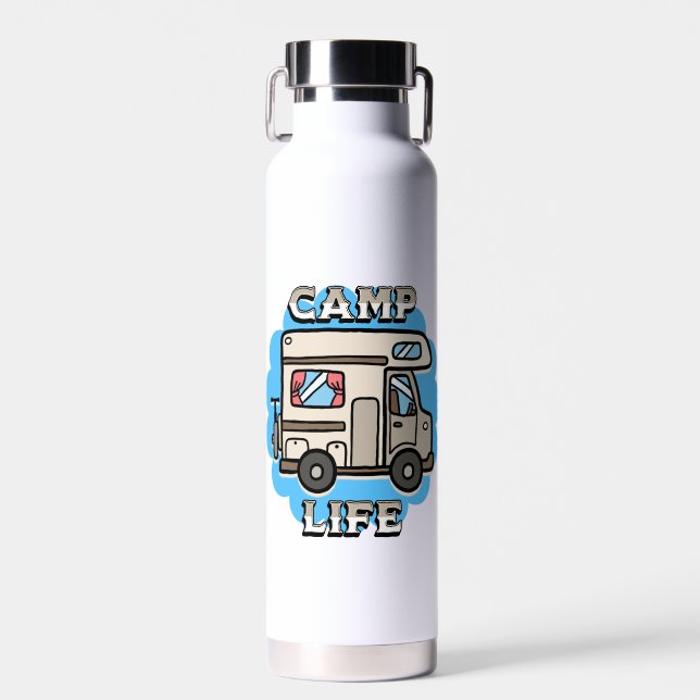 Camp Life | Retro Camper Personalised Water Bottle (Front)