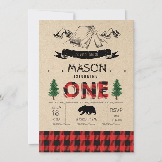 Camp lumberjack party tem invitation (Front)