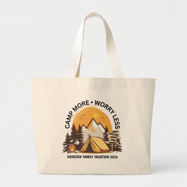Camp More Worry Less Camp Large Tote Bag (Front)