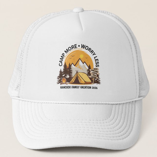 Camp More Worry Less Camp Trucker Hat (Front)