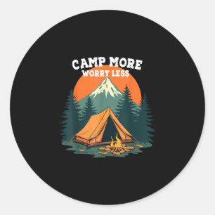 Camp more worry less camping-themed retro design classic round sticker