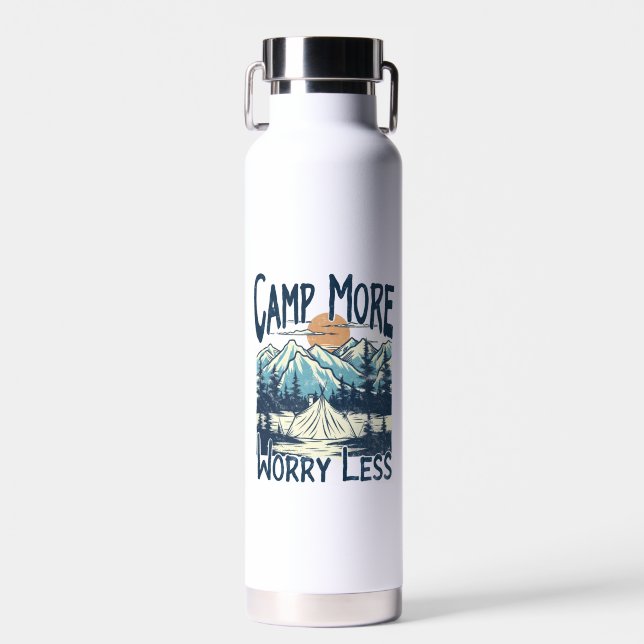 Camp More, Worry Less- Nature Adventure Water Bottle (Front)