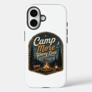 Camp More, Worry Less – Vintage Camping Adventure iPhone 16 Case