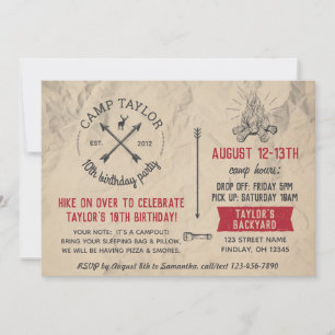Camp Name Postcard Birthday Party Invitation