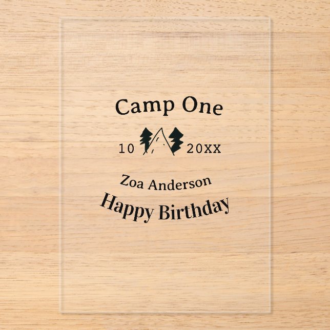 Camp one happy birthday name date campingadventure acrylic invitations (Front)