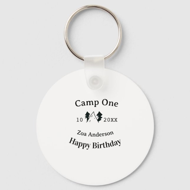 Camp one happy birthday name date campingadventure key ring (Front)