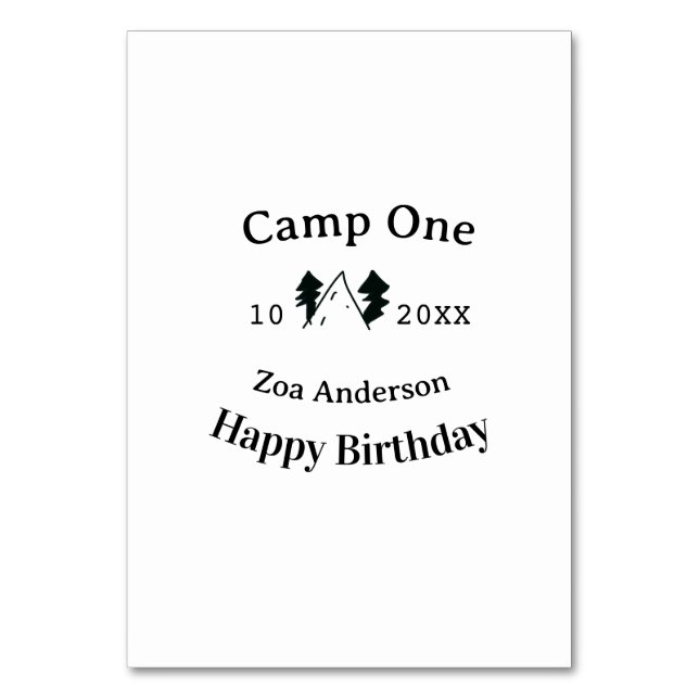 Camp one happy birthday name date campingadventure table number (Front)