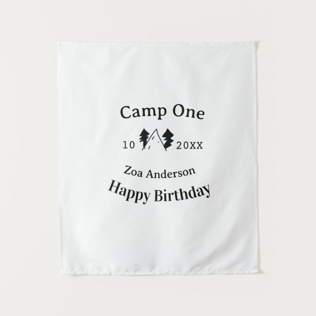 Camp one happy birthday name date campingadventure tapestry (Front)