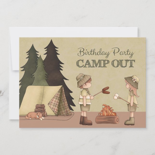 Camp Out Birthday Party Invitation for boy or girl (Front)