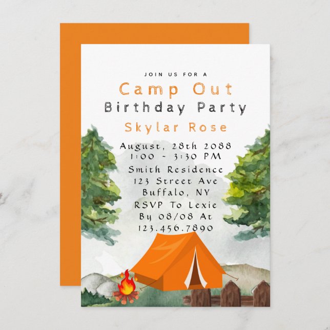 Camp Out Boy Birthday Party Invitation (Front/Back)