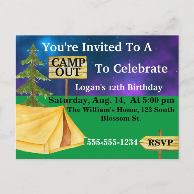 Camp Out Invitation  Postcard (Front)