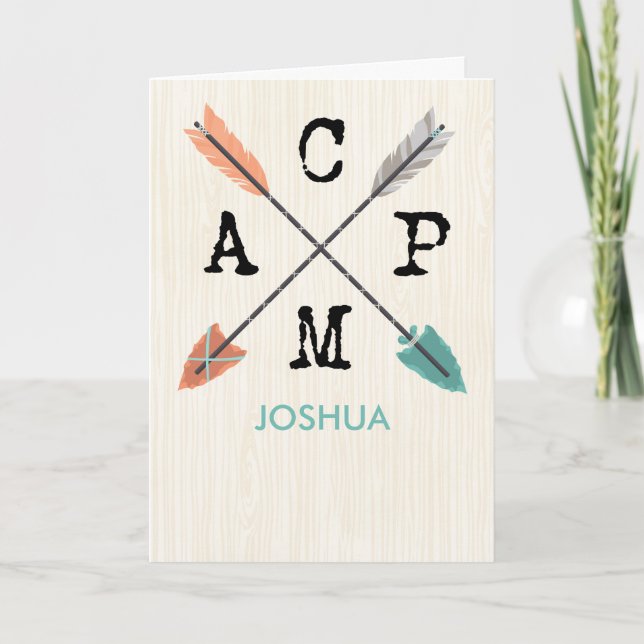 Camp Personalise Name Arrows on Wood Pattern Card (Front)