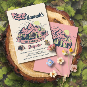 Camp Pink Mountain Birthday Party Sleepover Invitation