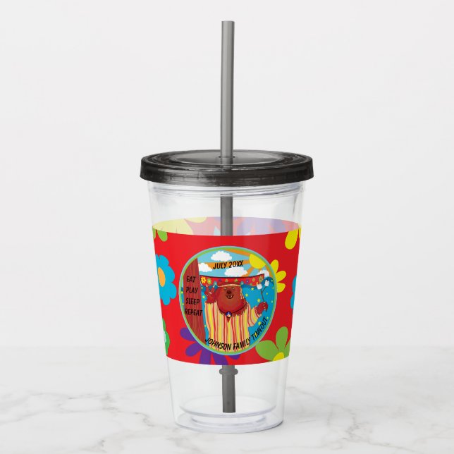 Camp Site Groovy Flower Bear Kids Tumbler (Front)