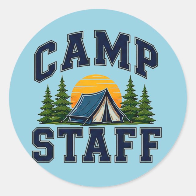 🏕️ Camp Staff Team Typography 👕 Classic Round Sticker (Front)