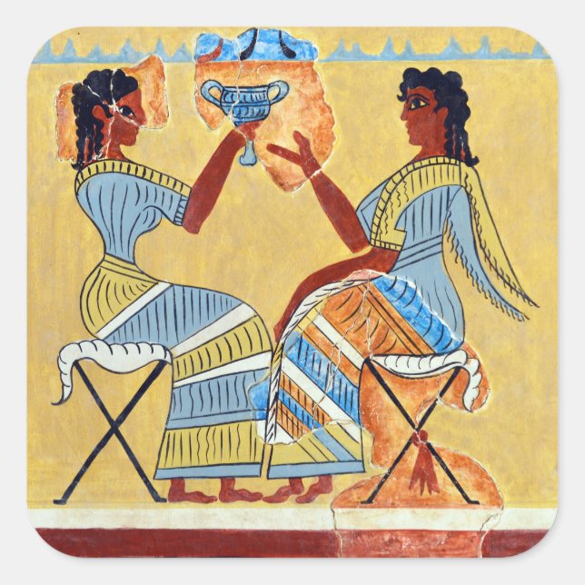 camp stool fresco priestesses talking replica anci square sticker (Front)
