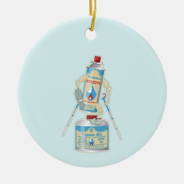 Camp stove gas canisters funny hiking ceramic ornament (Front)