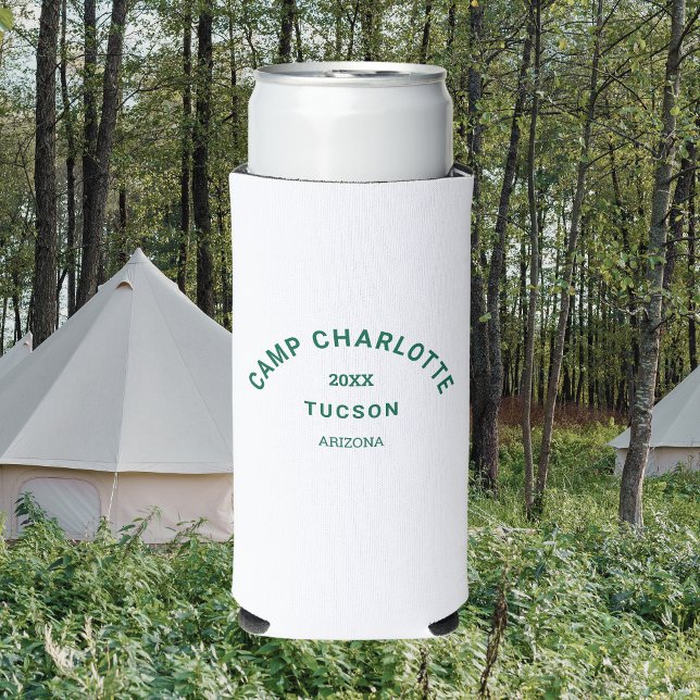 Camp Theme Bachelorette Forest Green Crest  Seltzer Can Cooler (Creator Uploaded)