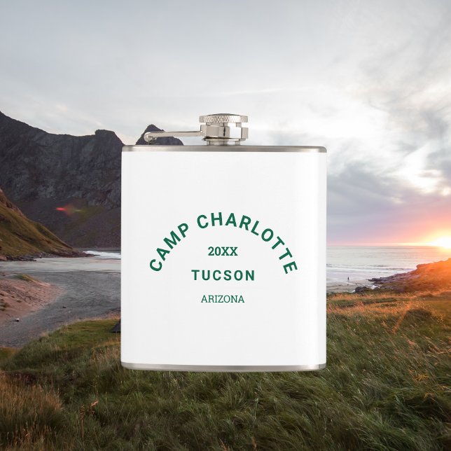 Camp Theme Forest Green Crest Bachelorette Hip Flask (Creator Uploaded)