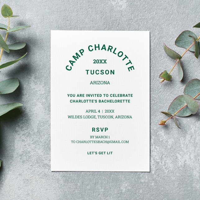 Camp Weekend Forest Green Bachelorette Party Invitation (Creator Uploaded)