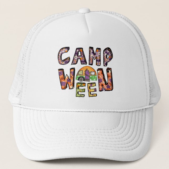 Camp Ween Halloween Camper Design Trucker Hat (Front)