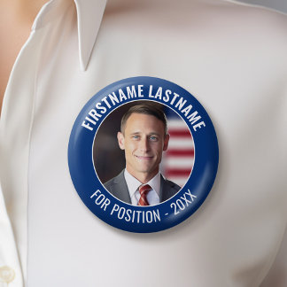 Campaign Photo with curved type - Blue and White 6 Cm Round Badge