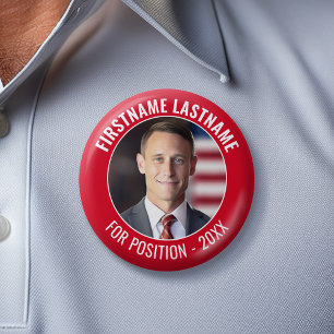 Campaign Photo with curved type - Red and White 6 Cm Round Badge