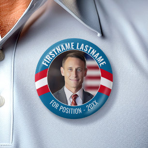 Campaign Photo with curved type - Red White Blue 6 Cm Round Badge