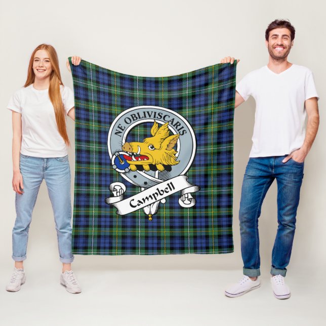 Campbell Argyll Ancient Clan Badge Tartan Plaid Fleece Blanket (In Situ)