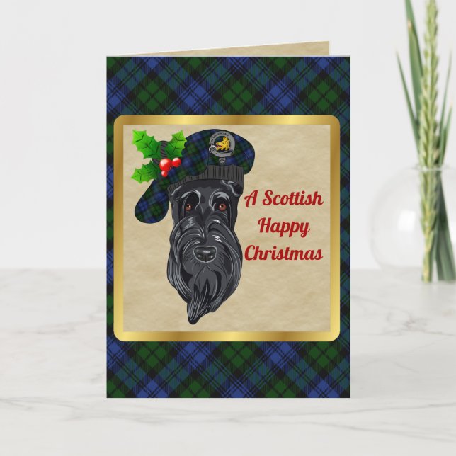 Campbell Badge & Tartan Personalised Christmas Card (Front)