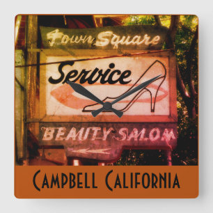 Campbell CA Historic Town Square Vintage Sign Squa Square Wall Clock