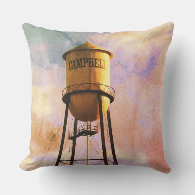 Campbell CA Historical Water Tower Throw Pillow (Front)
