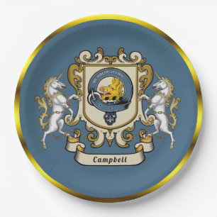 Campbell Clan Badge Blue Personalised Paper Plate