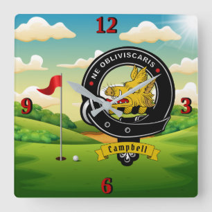 Campbell Clan Badge Golf   Square Wall Clock