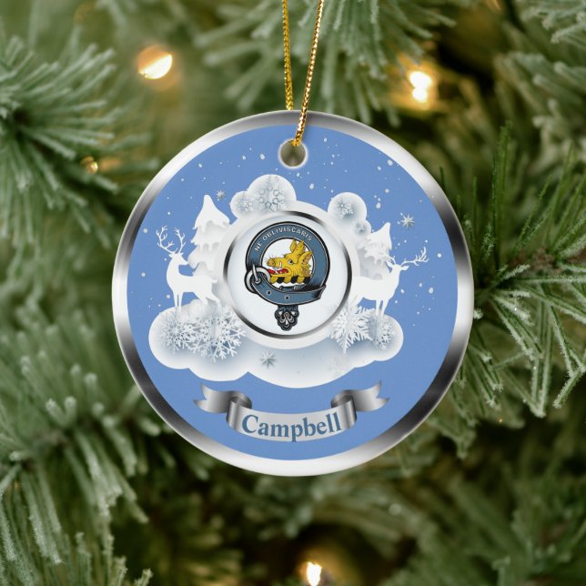 Campbell Clan Badge in Winter Scene Christmas Cera Ceramic Ornament (Tree)