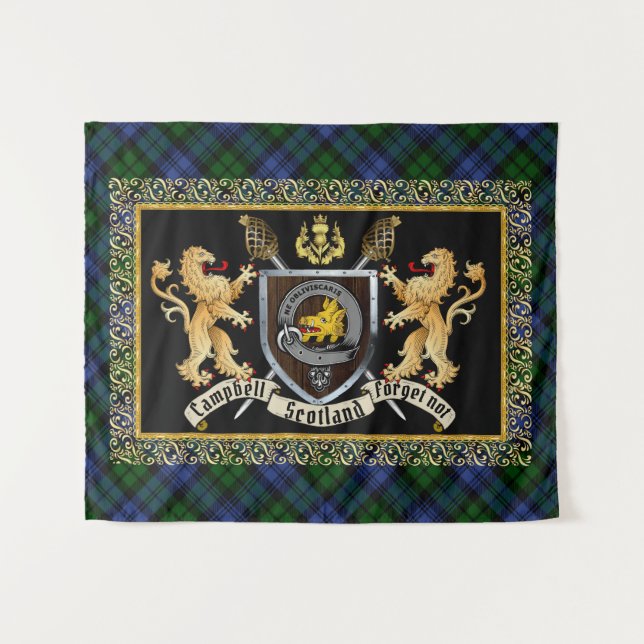 Campbell Clan Badge & Motto w/Lions  Tapestry (Front (Horizontal))
