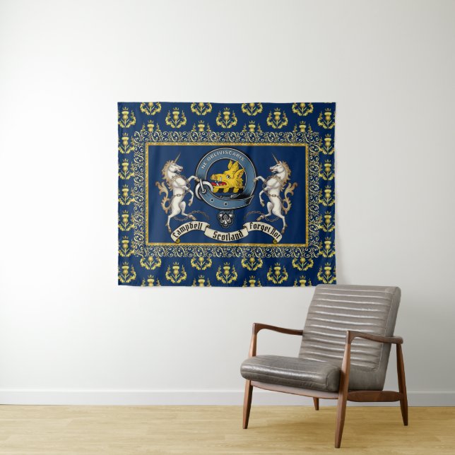 Campbell Clan Badge & Motto w/Unicorns Tapestry (In Situ (Horizontal))