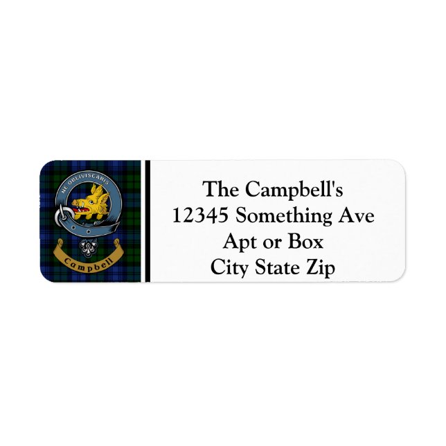 Campbell Clan Badge & Tartan Personalised Return Address Label (Front)