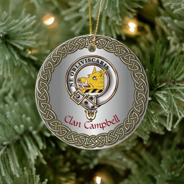 Campbell Clan Badge & Tartan Thistle Personalised Ceramic Ornament (Tree)